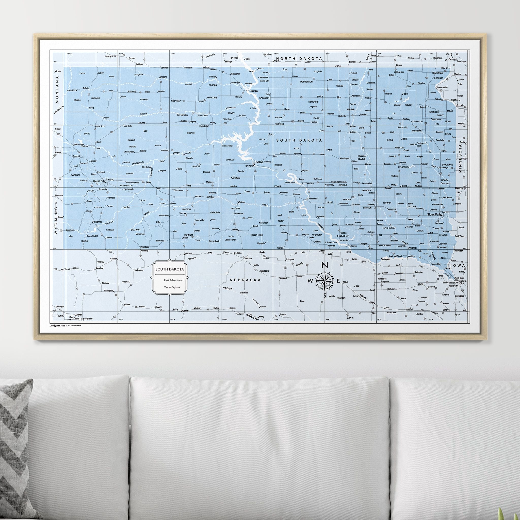 Push Pin South Dakota Map (Pin Board) - Light Blue Color Splash CM Pin Board