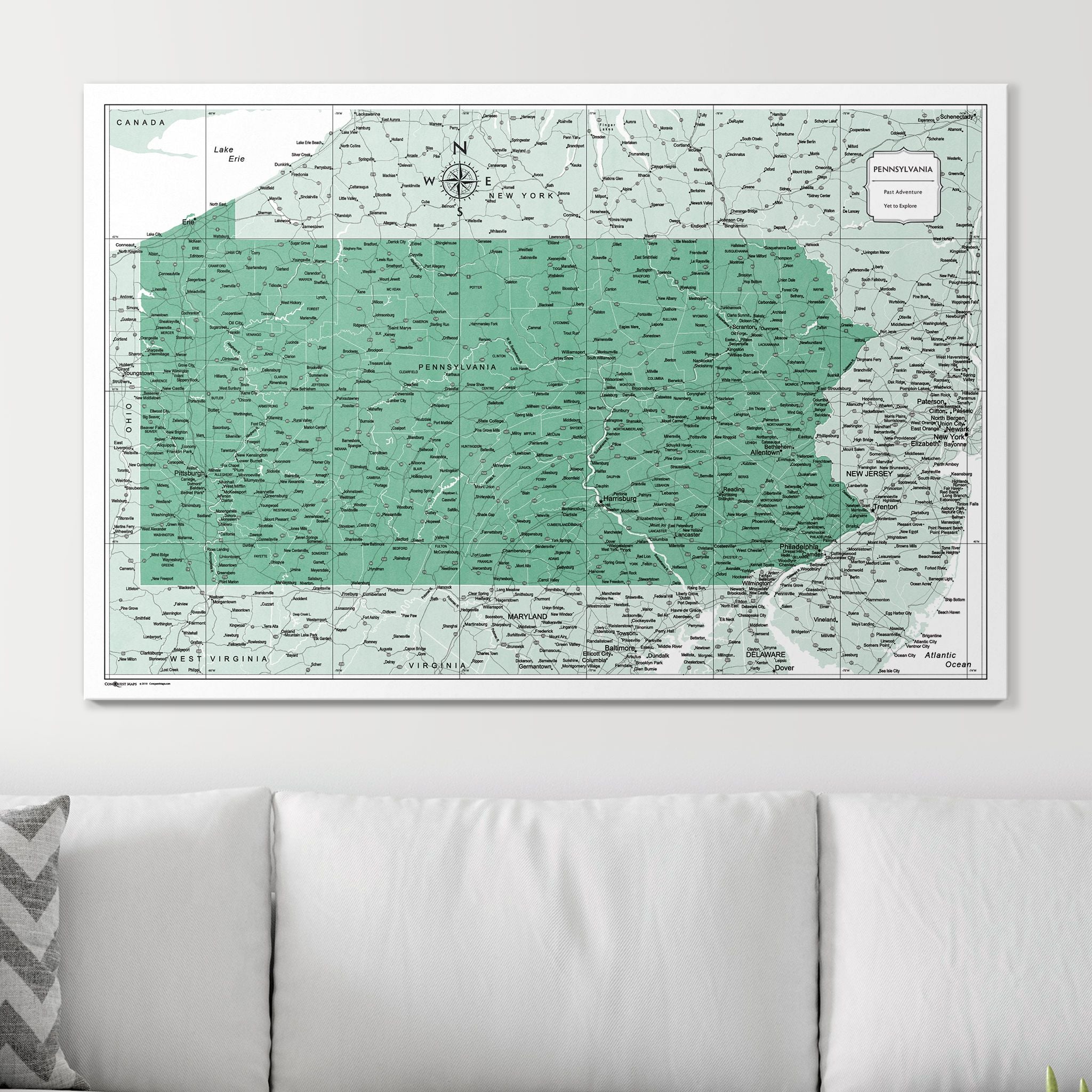 Push Pin Pennsylvania Map (Pin Board) - Green Color Splash CM Pin Board