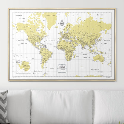 Push Pin World Map (Pin Board) - Yellow Color Splash CM Pin Board