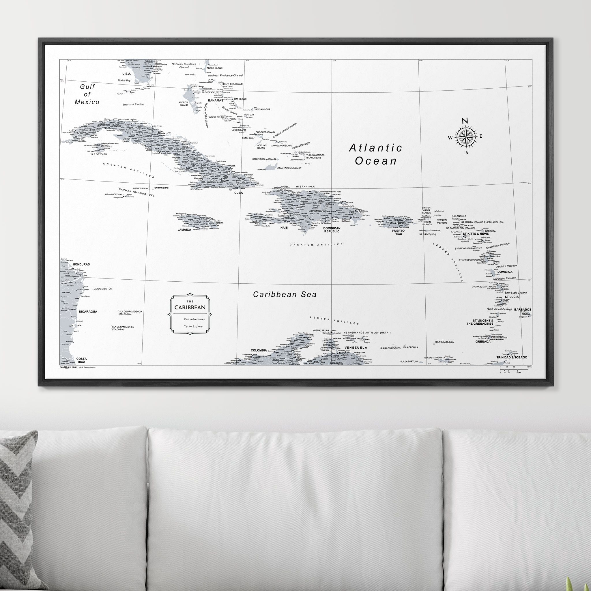 Push Pin Caribbean Map (Pin Board) - Light Gray Color Splash CM Pin Board