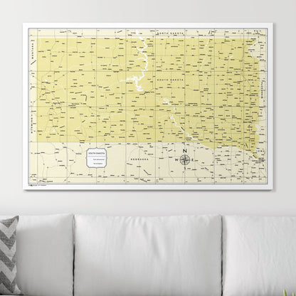 Push Pin South Dakota Map (Pin Board) - Yellow Color Splash CM Pin Board