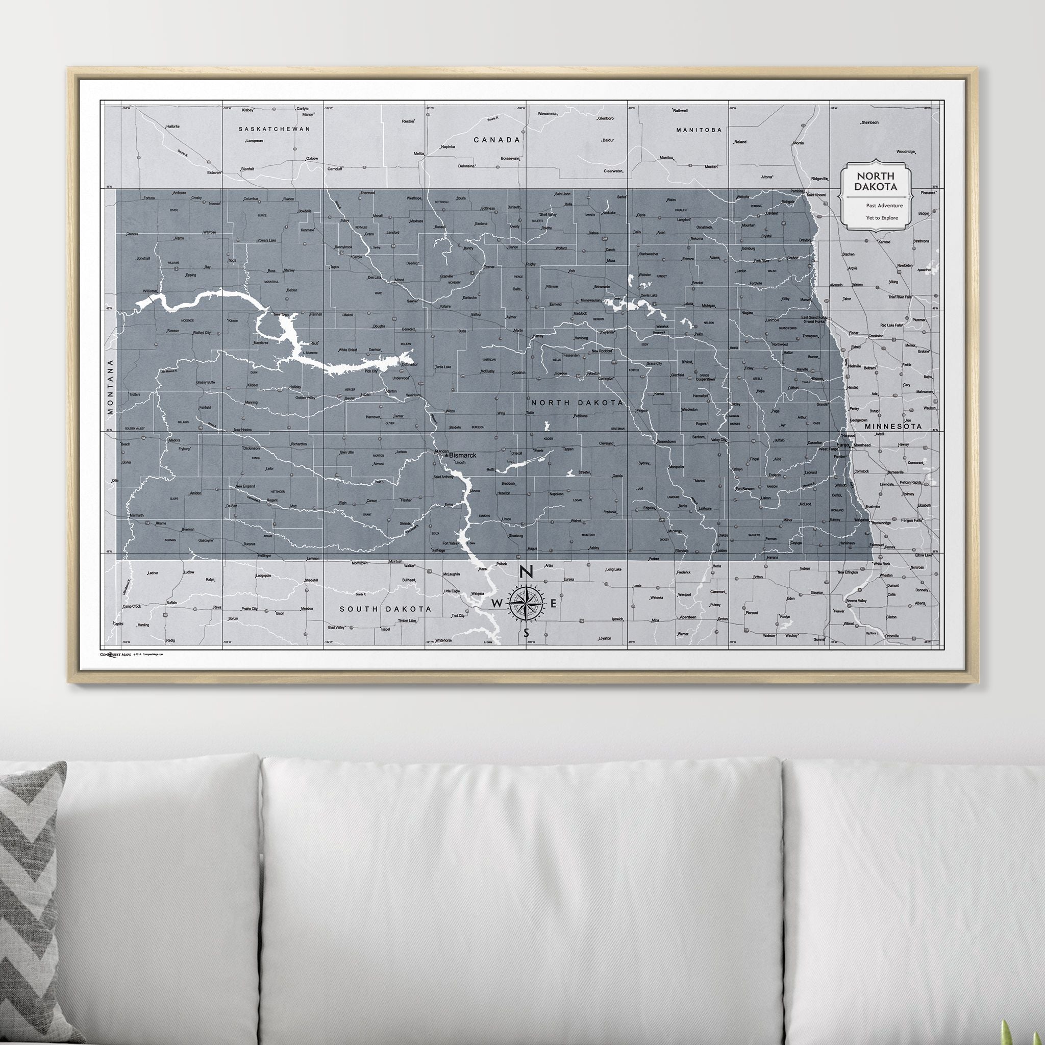 Push Pin North Dakota Map (Pin Board) - Dark Gray Color Splash CM Pin Board