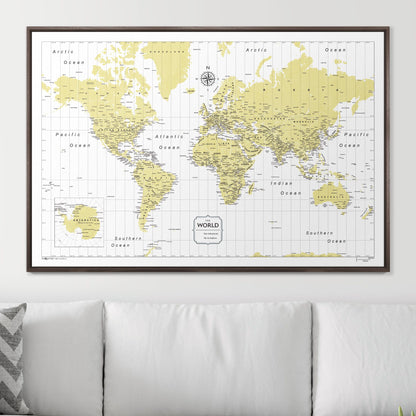 Push Pin World Map (Pin Board) - Yellow Color Splash CM Pin Board