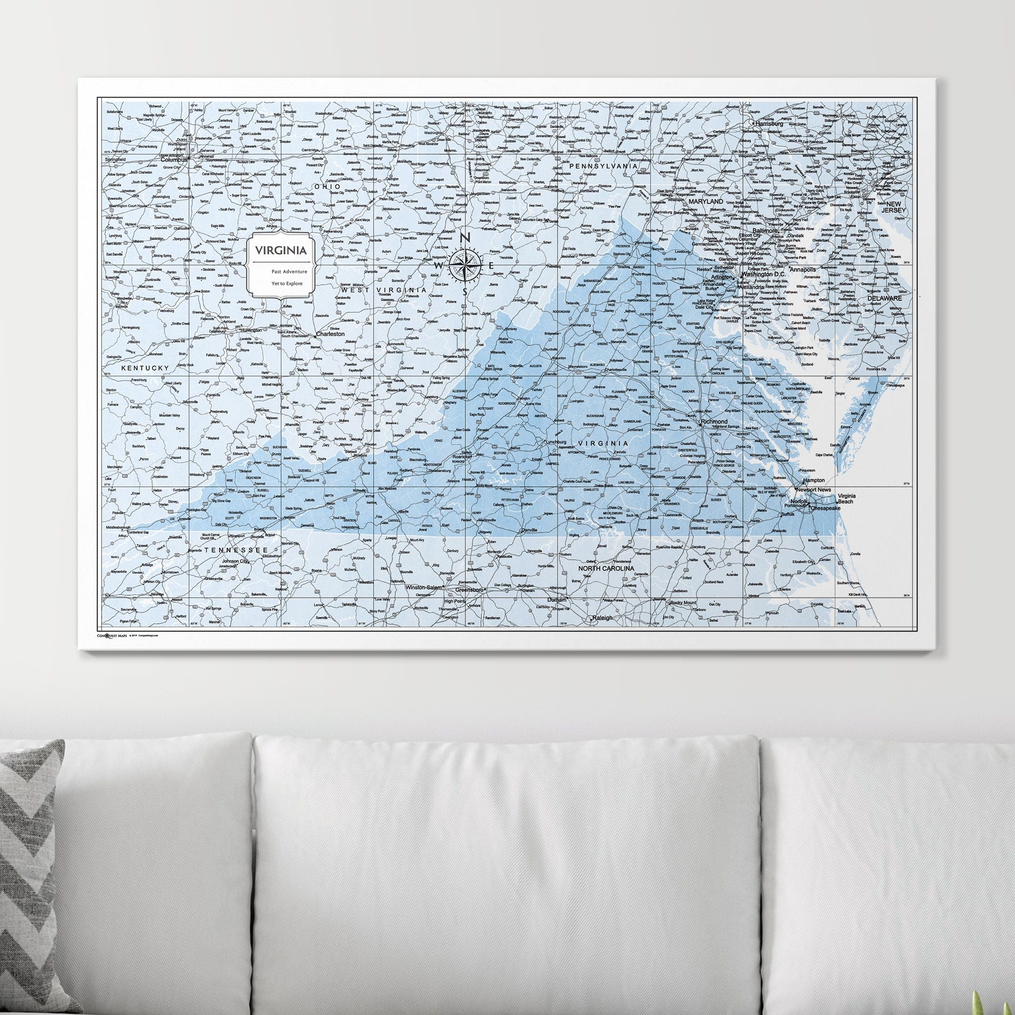 Push Pin Virginia Map (Pin Board) - Light Blue Color Splash CM Pin Board