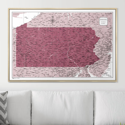 Push Pin Pennsylvania Map (Pin Board) - Burgundy Color Splash CM Pin Board