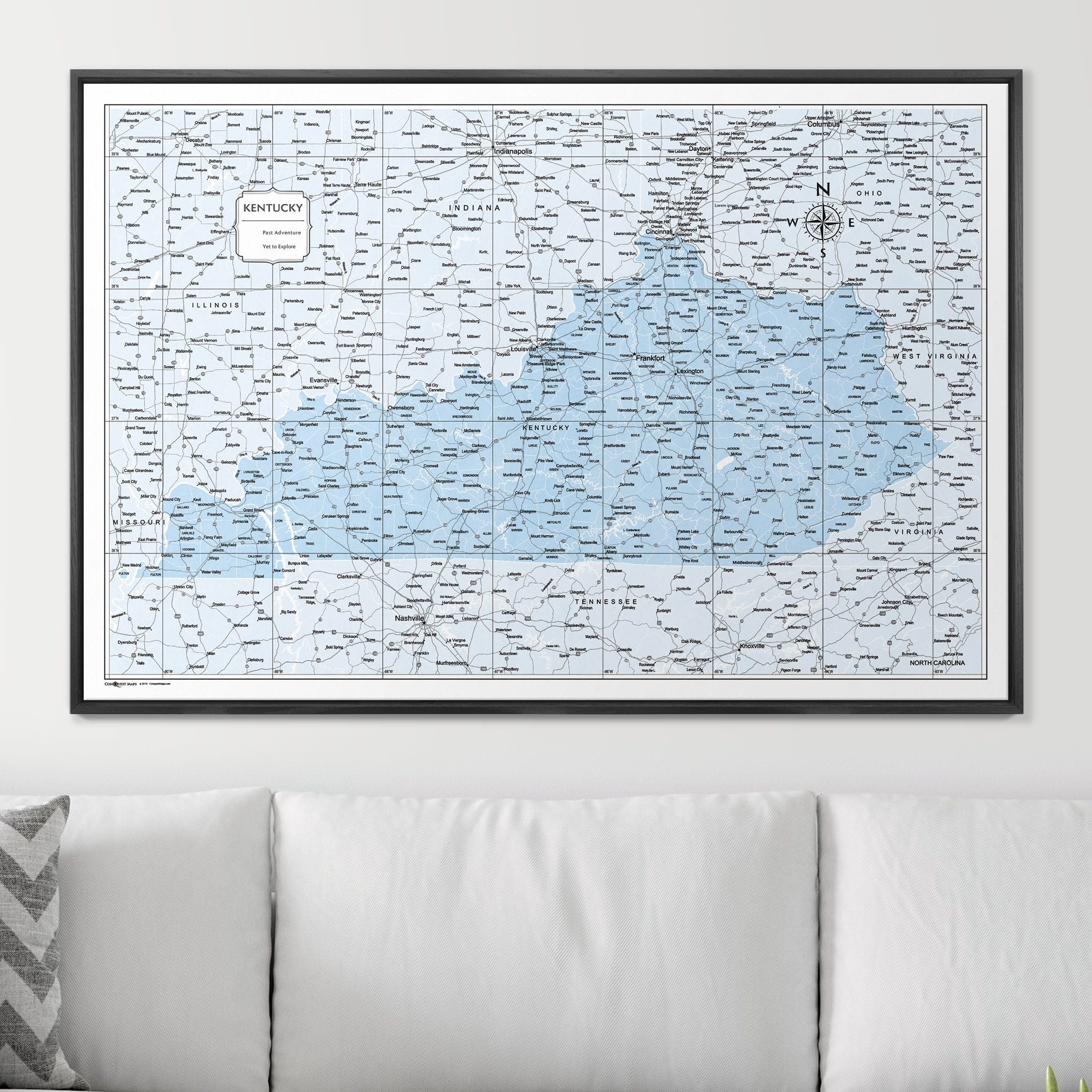 Push Pin Kentucky Map (Pin Board) - Light Blue Color Splash CM Pin Board