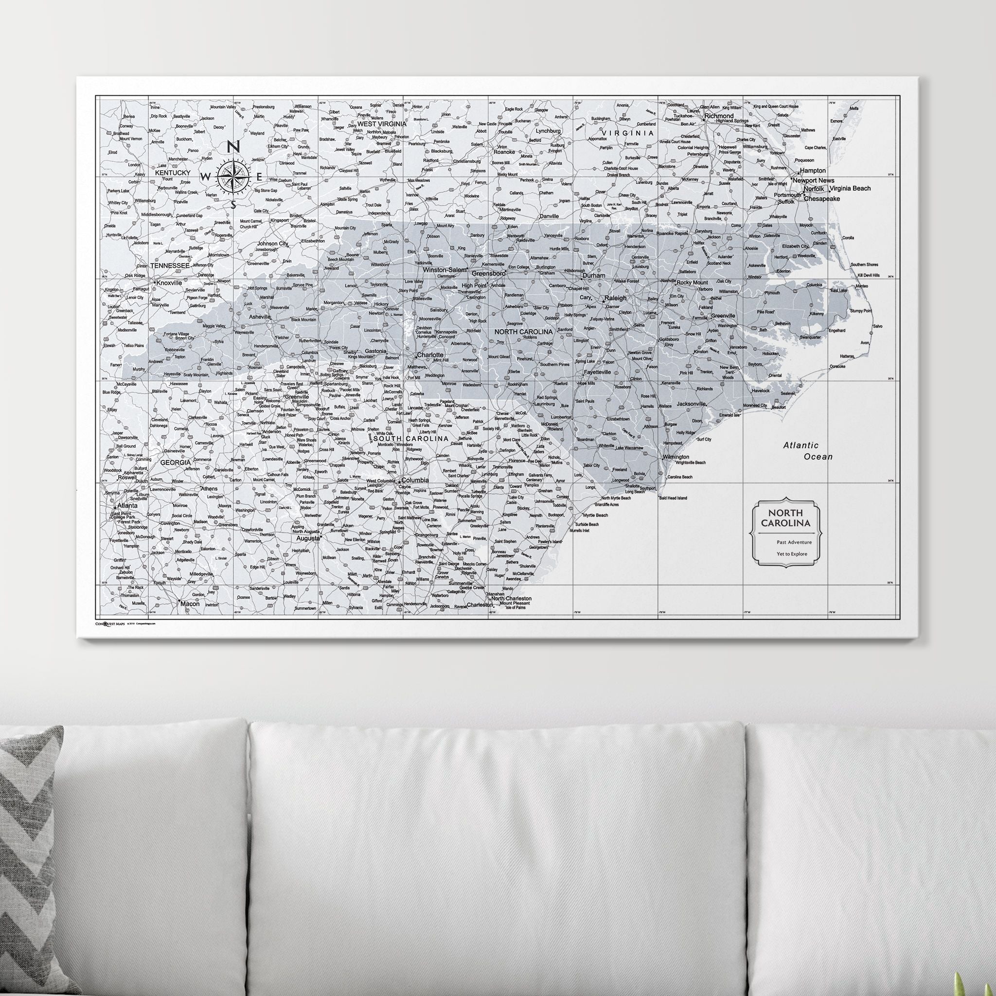 Push Pin North Carolina Map (Pin Board) - Light Gray Color Splash CM Pin Board