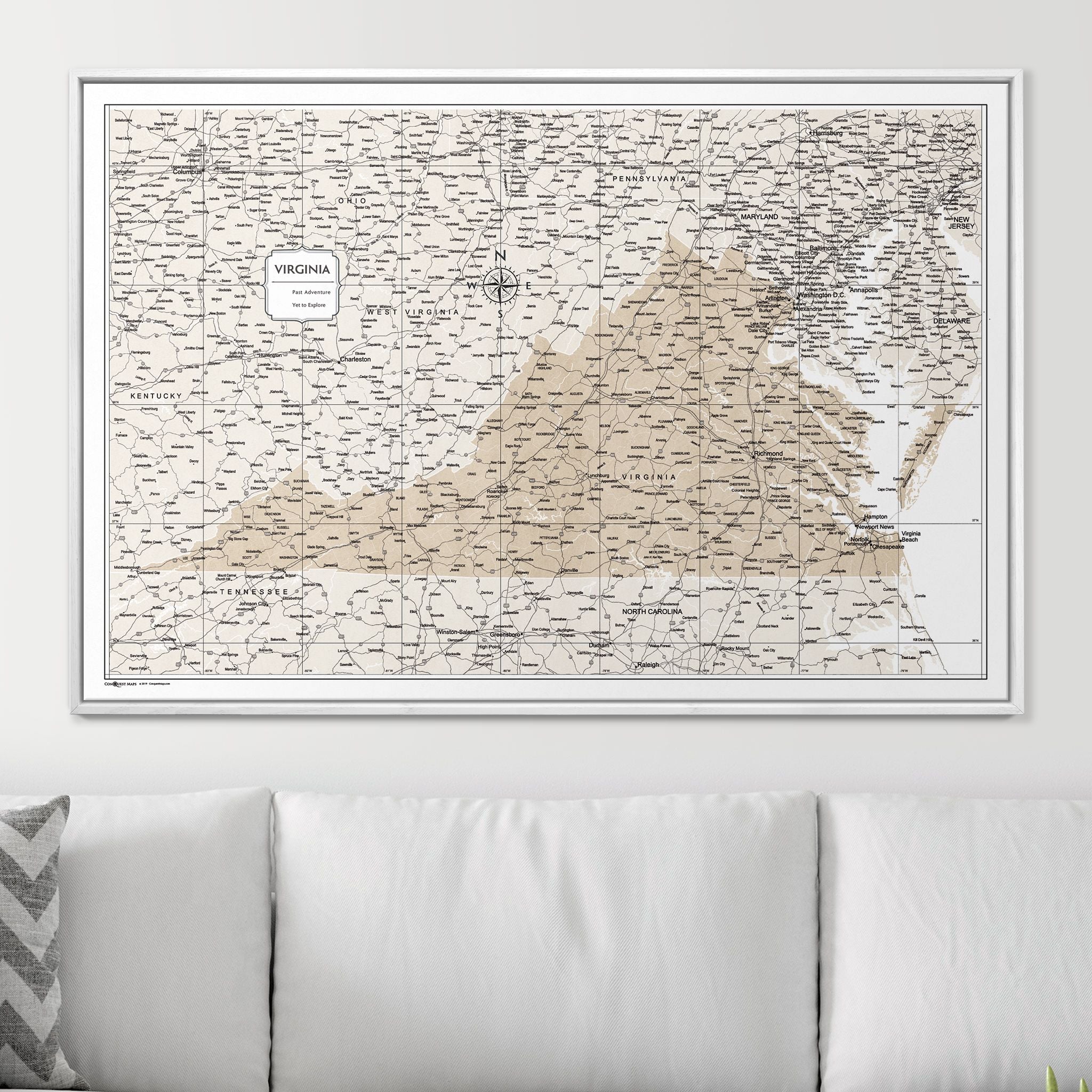 Push Pin Virginia Map (Pin Board) - Light Brown Color Splash CM Pin Board