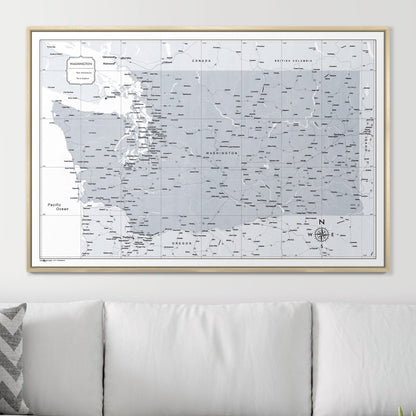 Push Pin Washington Map (Pin Board) - Light Gray Color Splash CM Pin Board