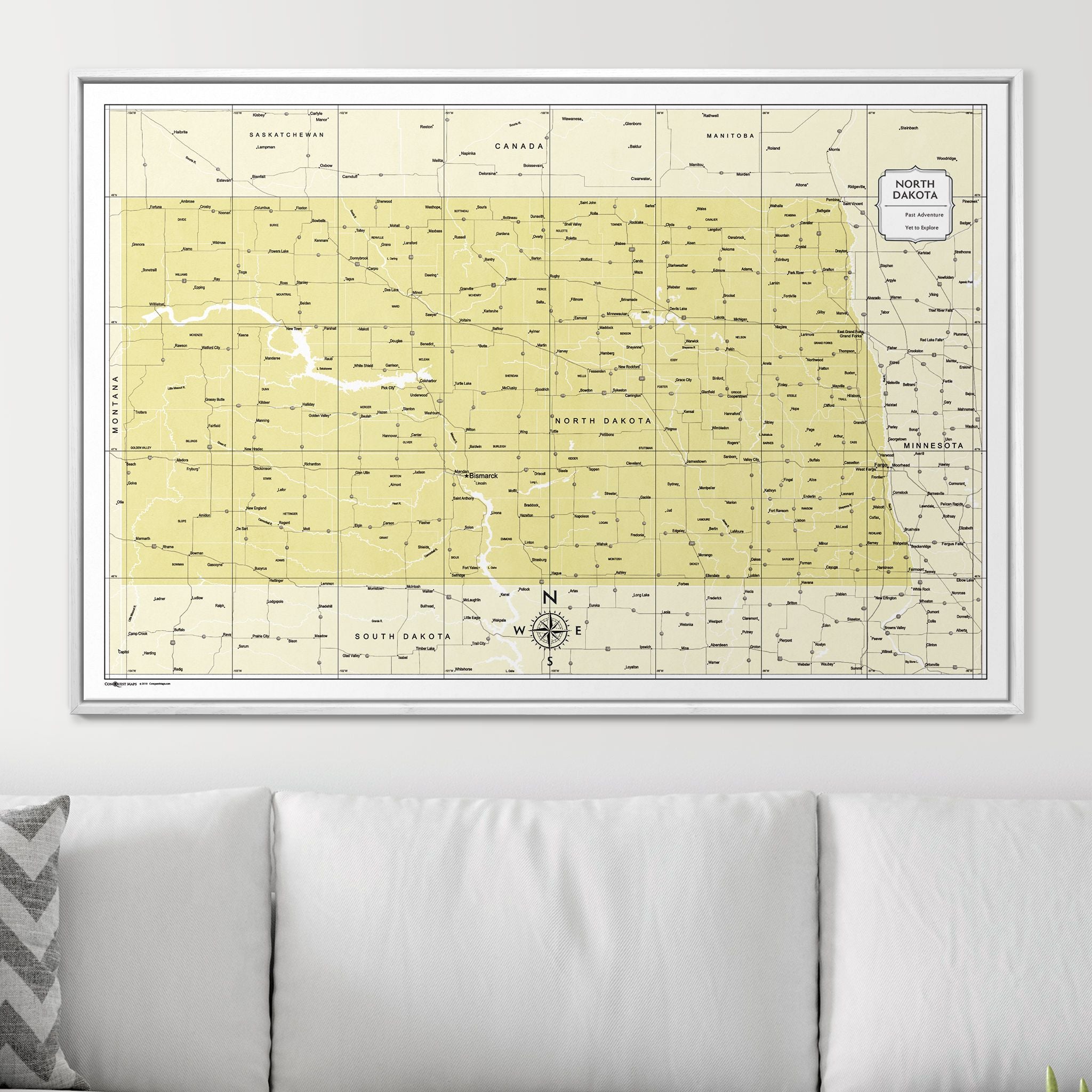 Push Pin North Dakota Map (Pin Board) - Yellow Color Splash CM Pin Board