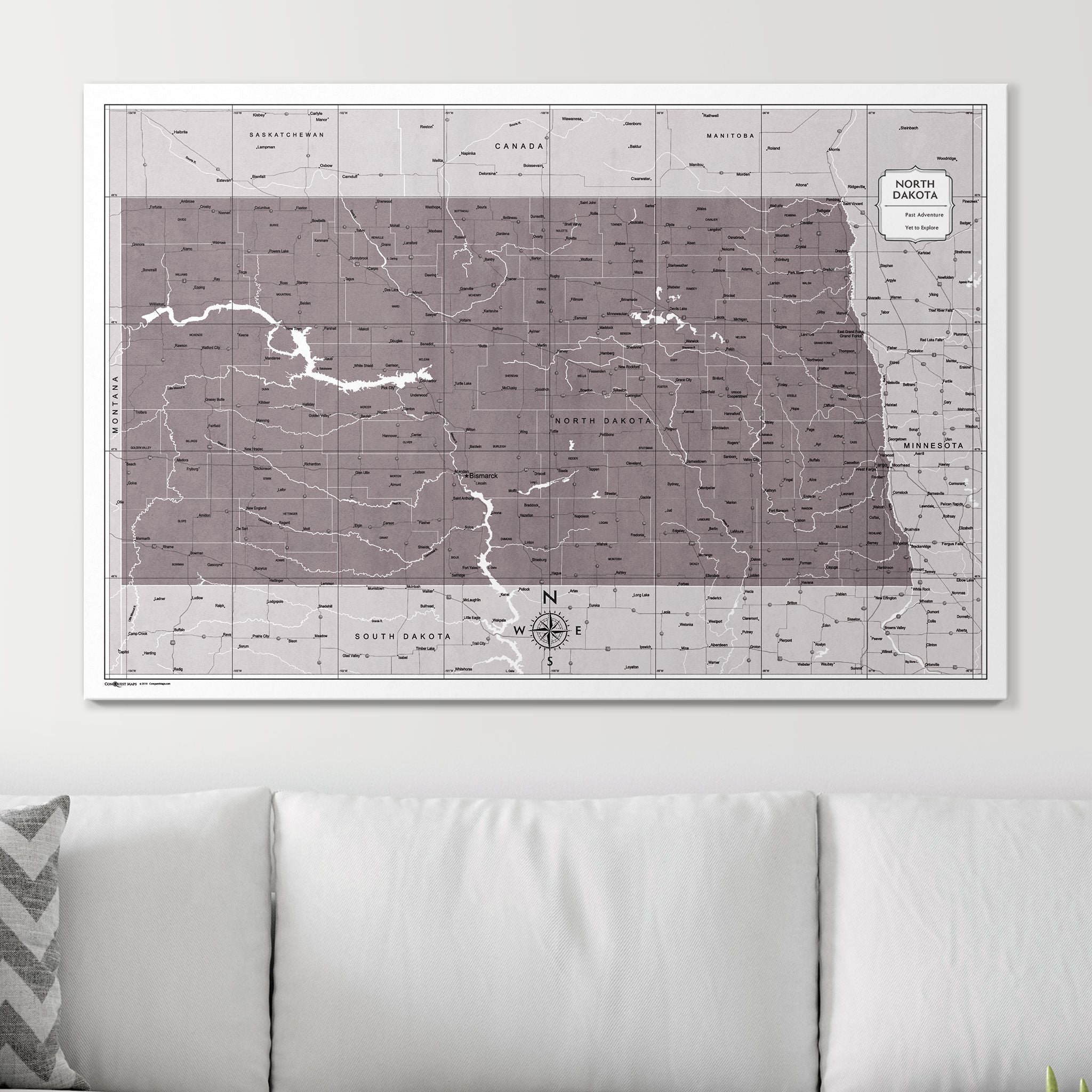 Push Pin North Dakota Map (Pin Board) - Dark Brown Color Splash CM Pin Board