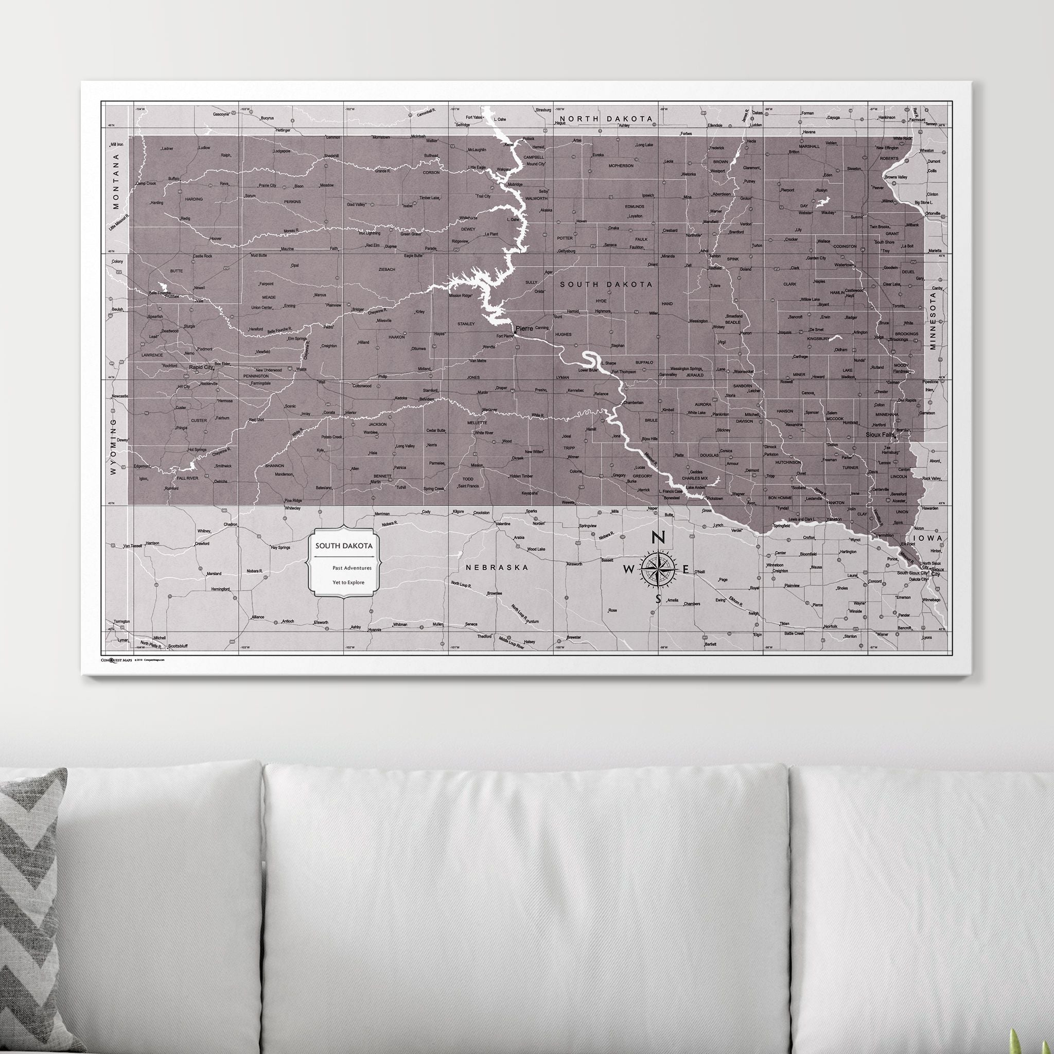 Push Pin South Dakota Map (Pin Board) - Dark Brown Color Splash CM Pin Board