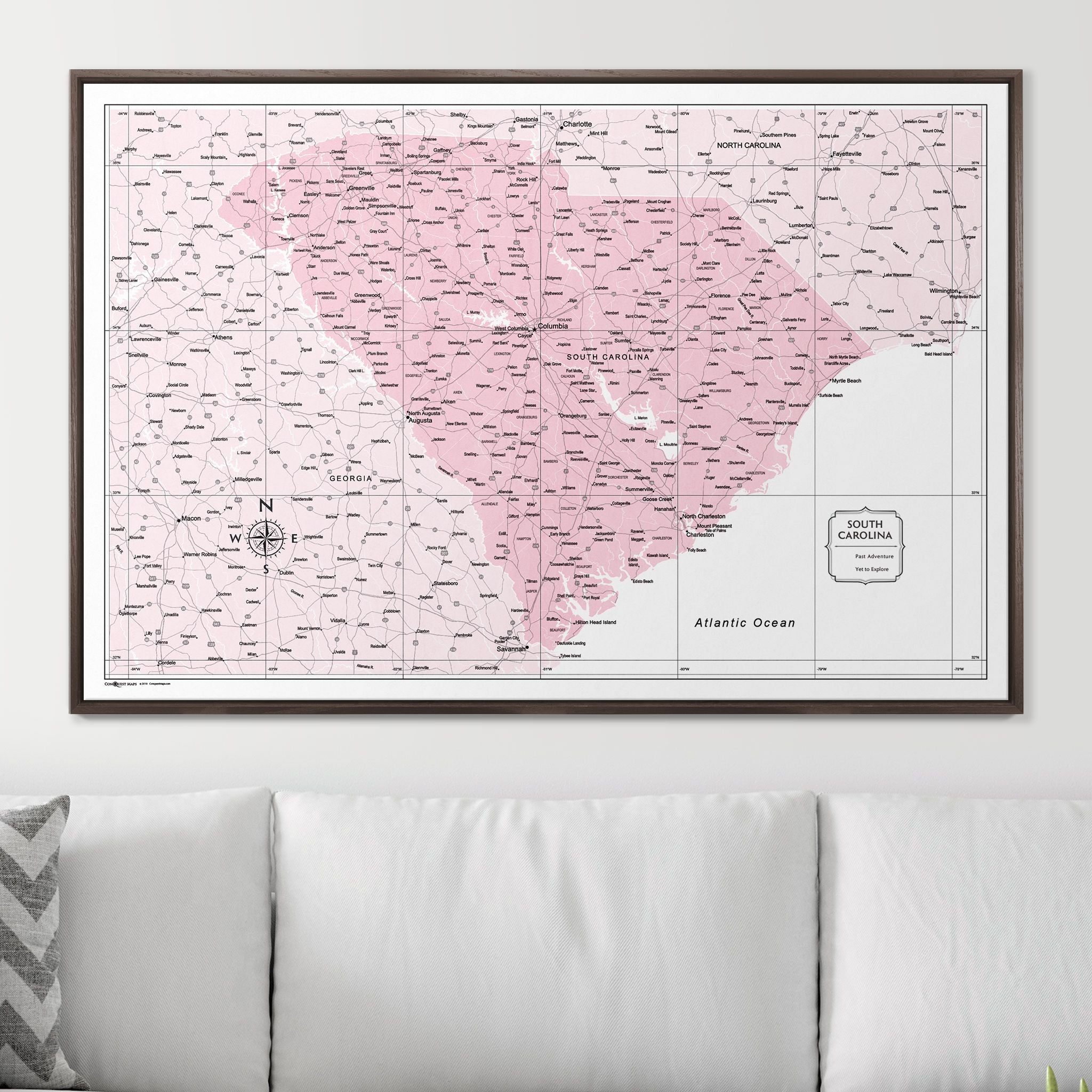 Push Pin South Carolina Map (Pin Board) - Pink Color Splash CM Pin Board