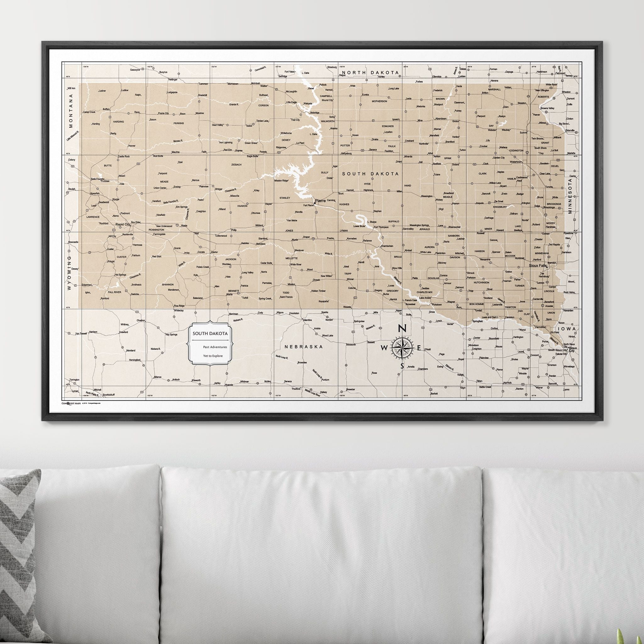 Push Pin South Dakota Map (Pin Board) - Light Brown Color Splash CM Pin Board