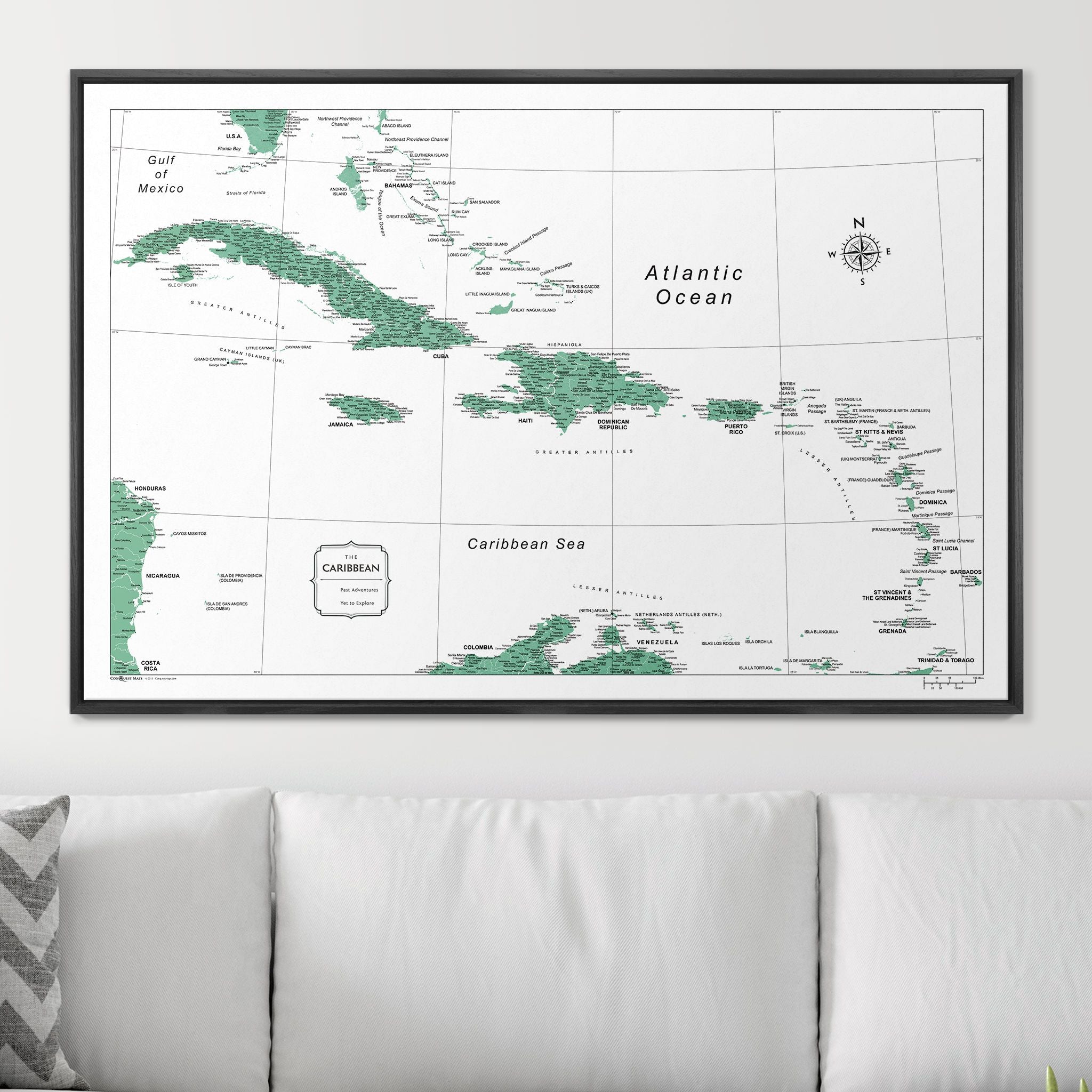 Push Pin Caribbean Map (Pin Board) - Green Color Splash CM Pin Board