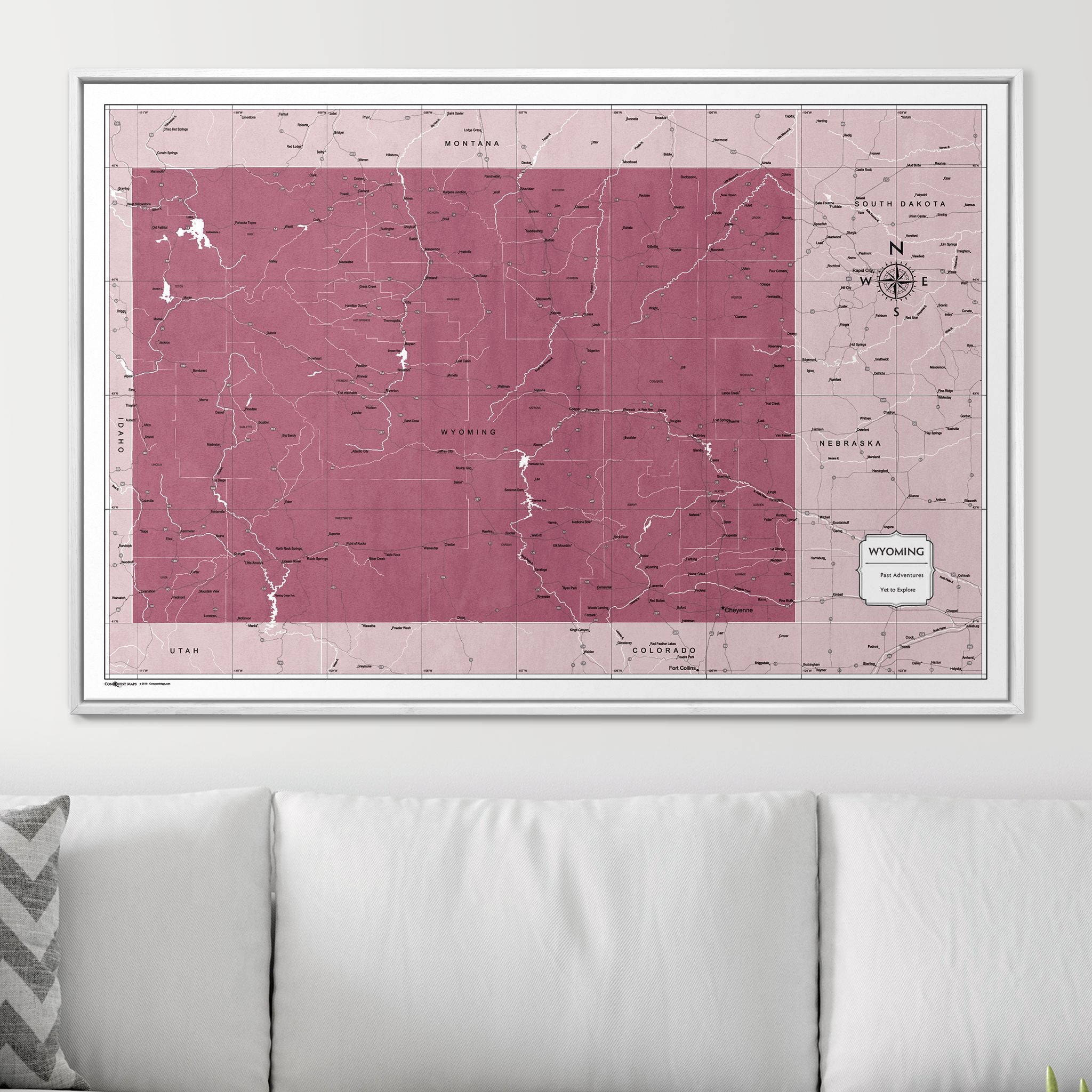 Push Pin Wyoming Map (Pin Board) - Burgundy Color Splash CM Pin Board