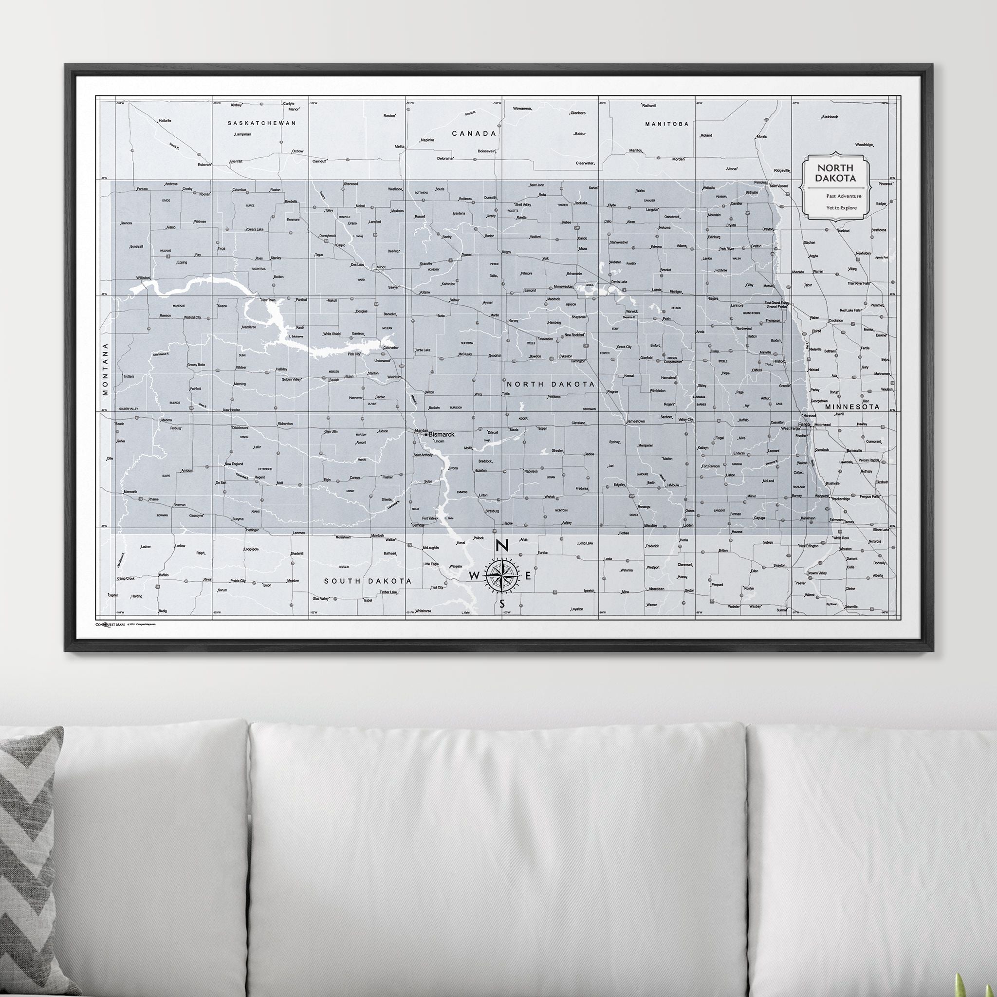 Push Pin North Dakota Map (Pin Board) - Light Gray Color Splash CM Pin Board