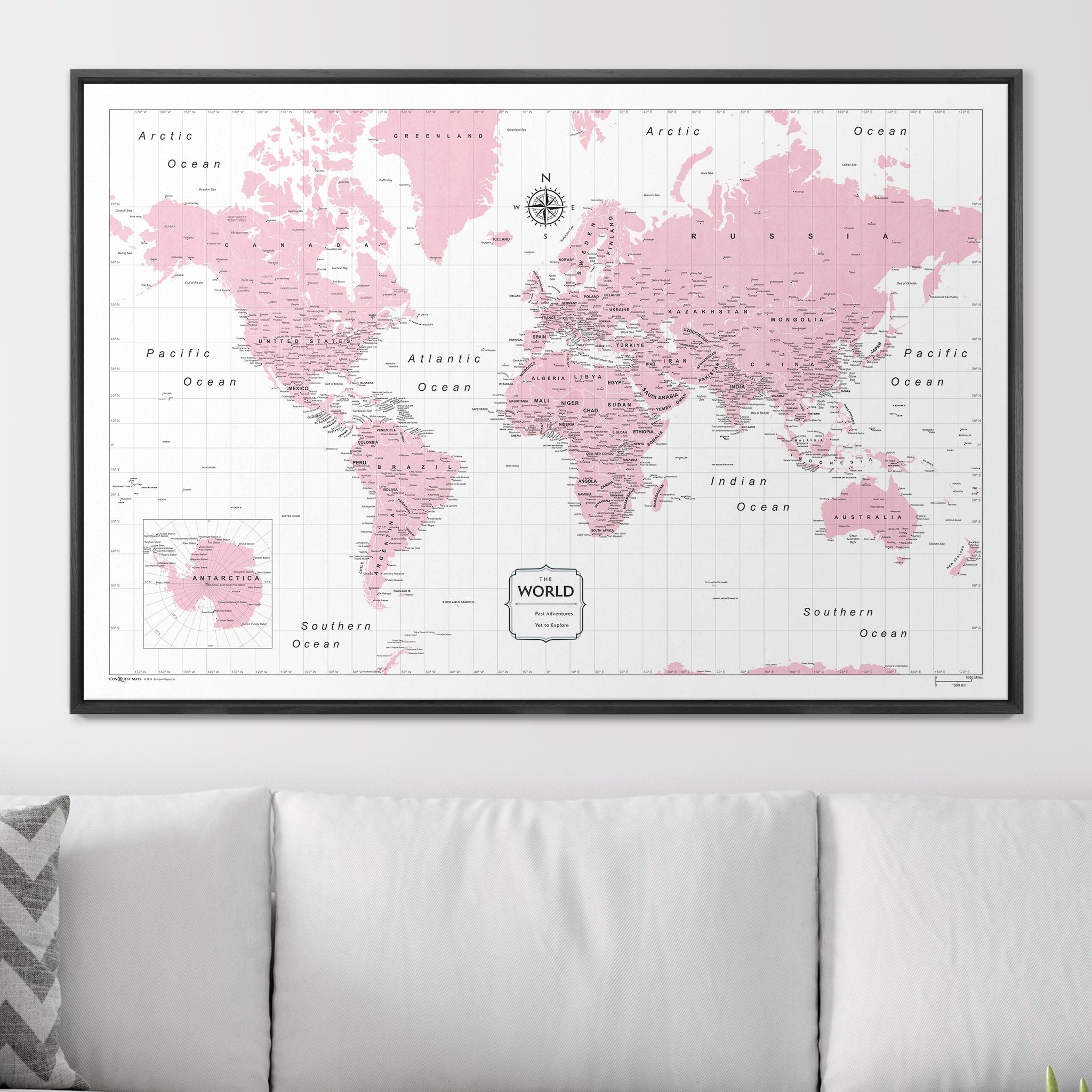 Push Pin World Map (Pin Board) - Pink Color Splash CM Pin Board