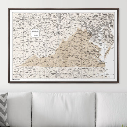 Push Pin Virginia Map (Pin Board) - Light Brown Color Splash CM Pin Board