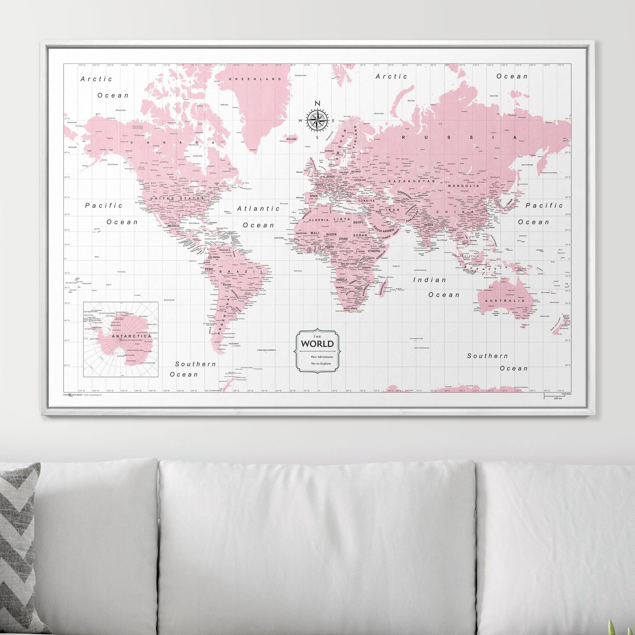 Push Pin World Map (Pin Board) - Pink Color Splash CM Pin Board