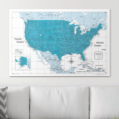 Push Pin USA Map (Pin Board) - Teal Color Splash CM Pin Board