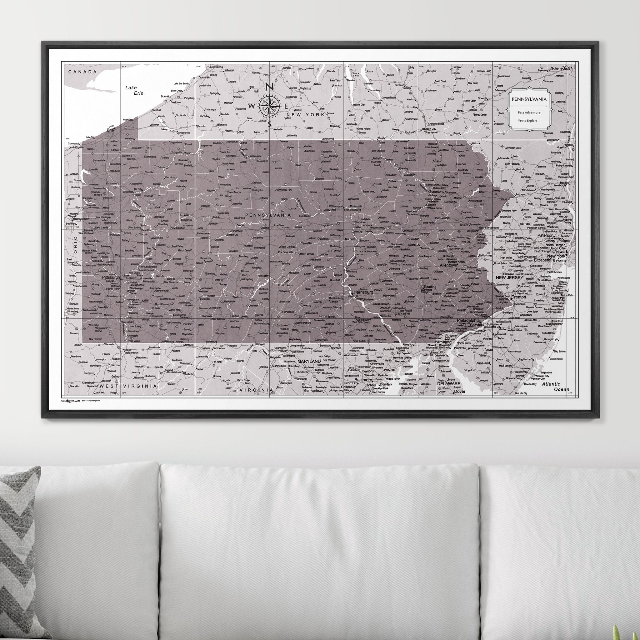 Push Pin Pennsylvania Map (Pin Board) - Dark Brown Color Splash CM Pin Board