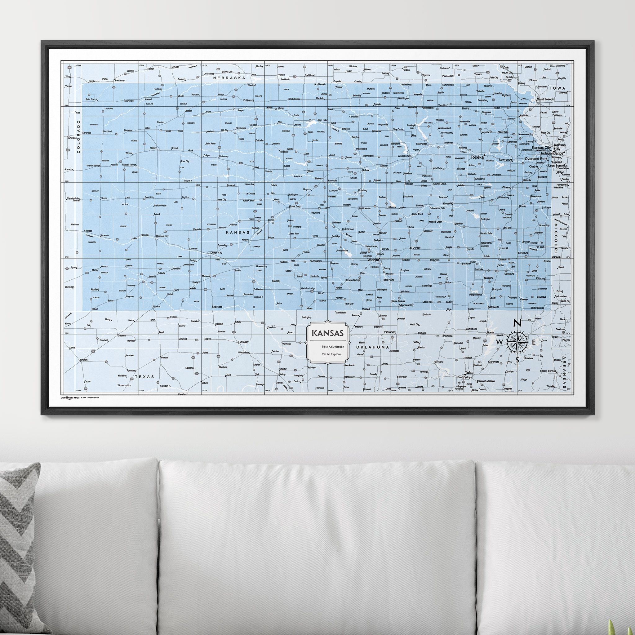 Push Pin Kansas Map (Pin Board) - Light Blue Color Splash CM Pin Board