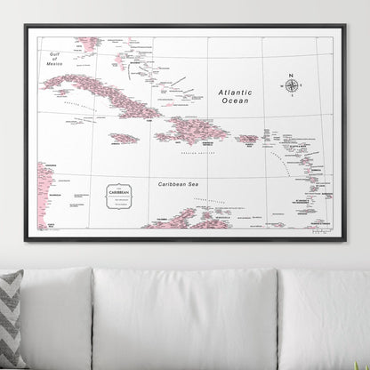 Push Pin Caribbean Map (Pin Board) - Pink Color Splash CM Pin Board