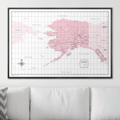 Push Pin Alaska Map (Pin Board) - Pink Color Splash CM Pin Board