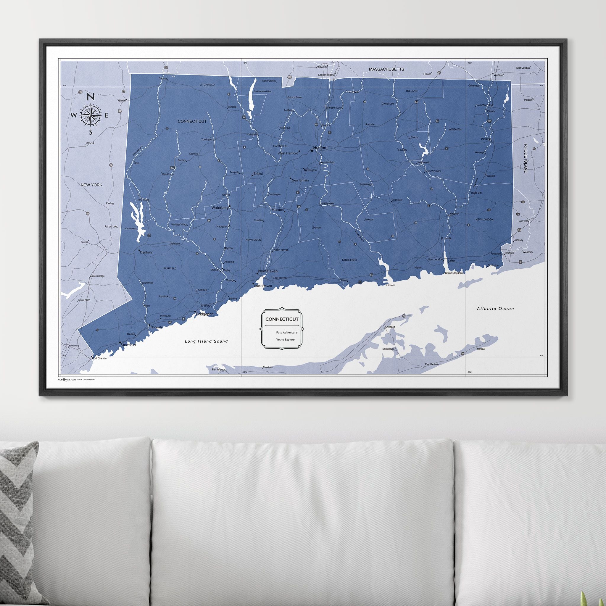 Push Pin Connecticut Map (Pin Board) - Navy Color Splash CM Pin Board