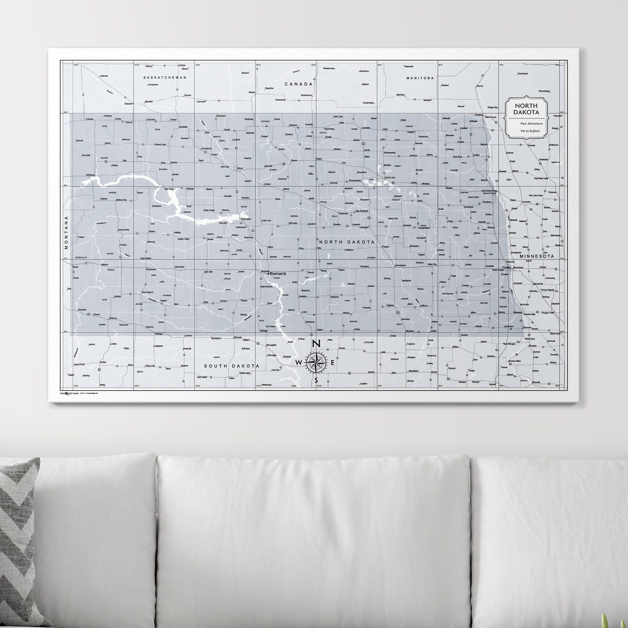 Push Pin North Dakota Map (Pin Board) - Light Gray Color Splash CM Pin Board