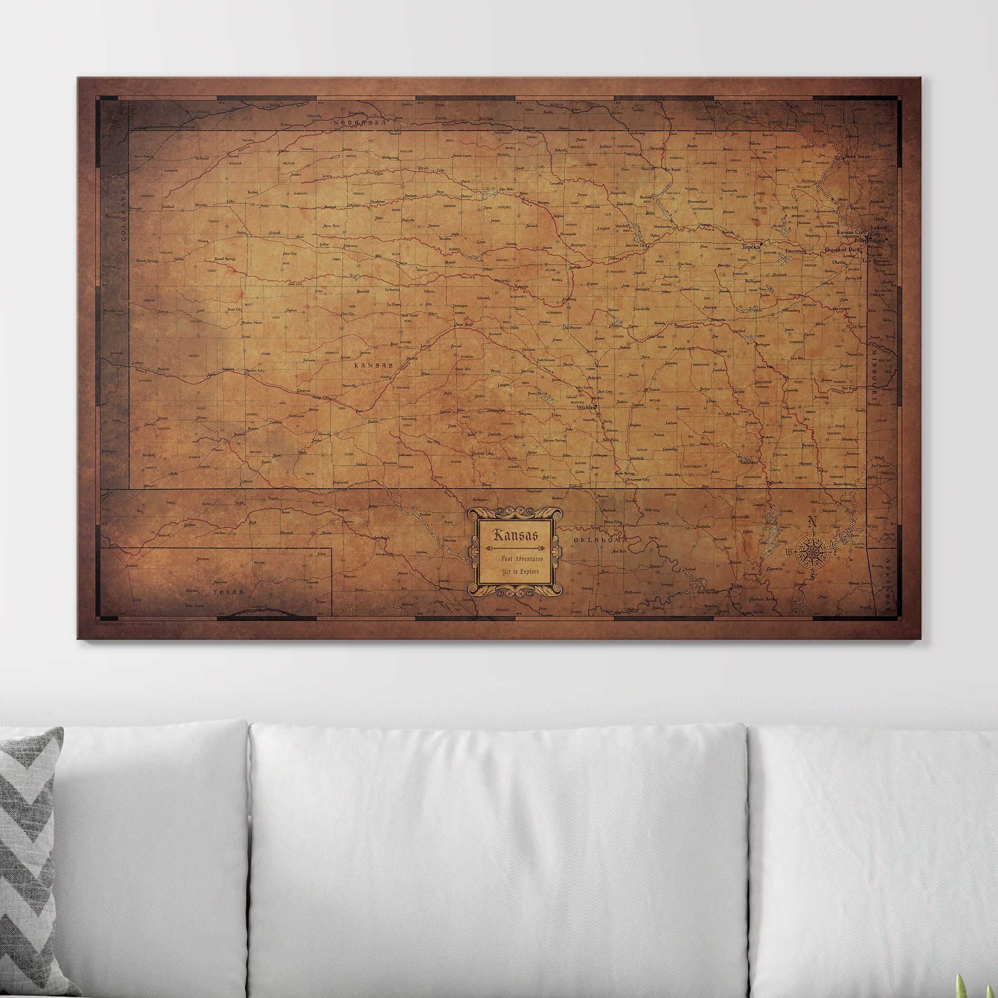 Push Pin Kansas Map (Pin Board) - Golden Aged CM Pin Board