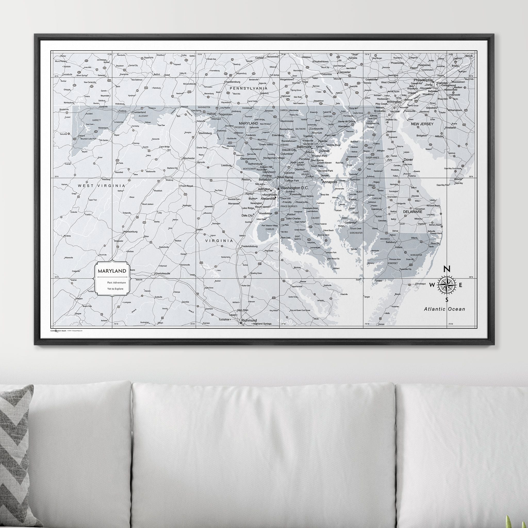 Push Pin Maryland Map (Pin Board) - Light Gray Color Splash CM Pin Board