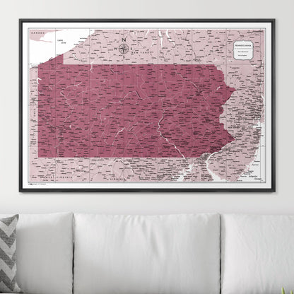 Push Pin Pennsylvania Map (Pin Board) - Burgundy Color Splash CM Pin Board