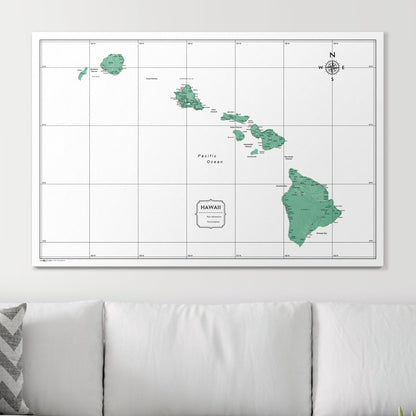 Push Pin Hawaii Map (Pin Board) - Green Color Splash CM Pin Board