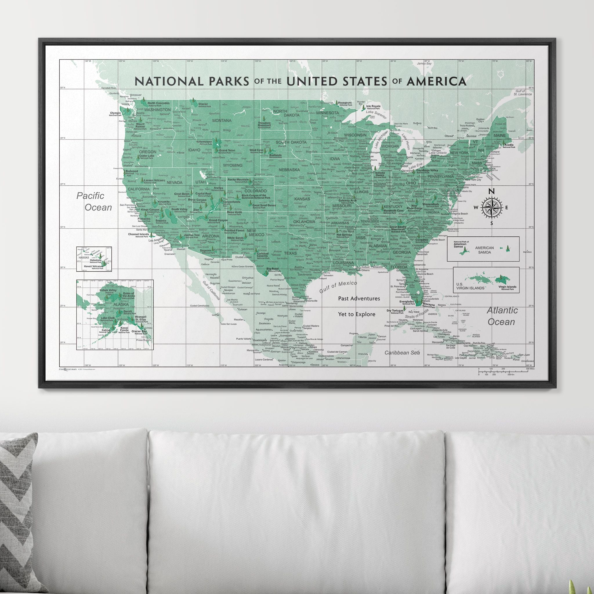 Push Pin National Parks Map (Pin Board) - Green Color Splash CM Pin Board