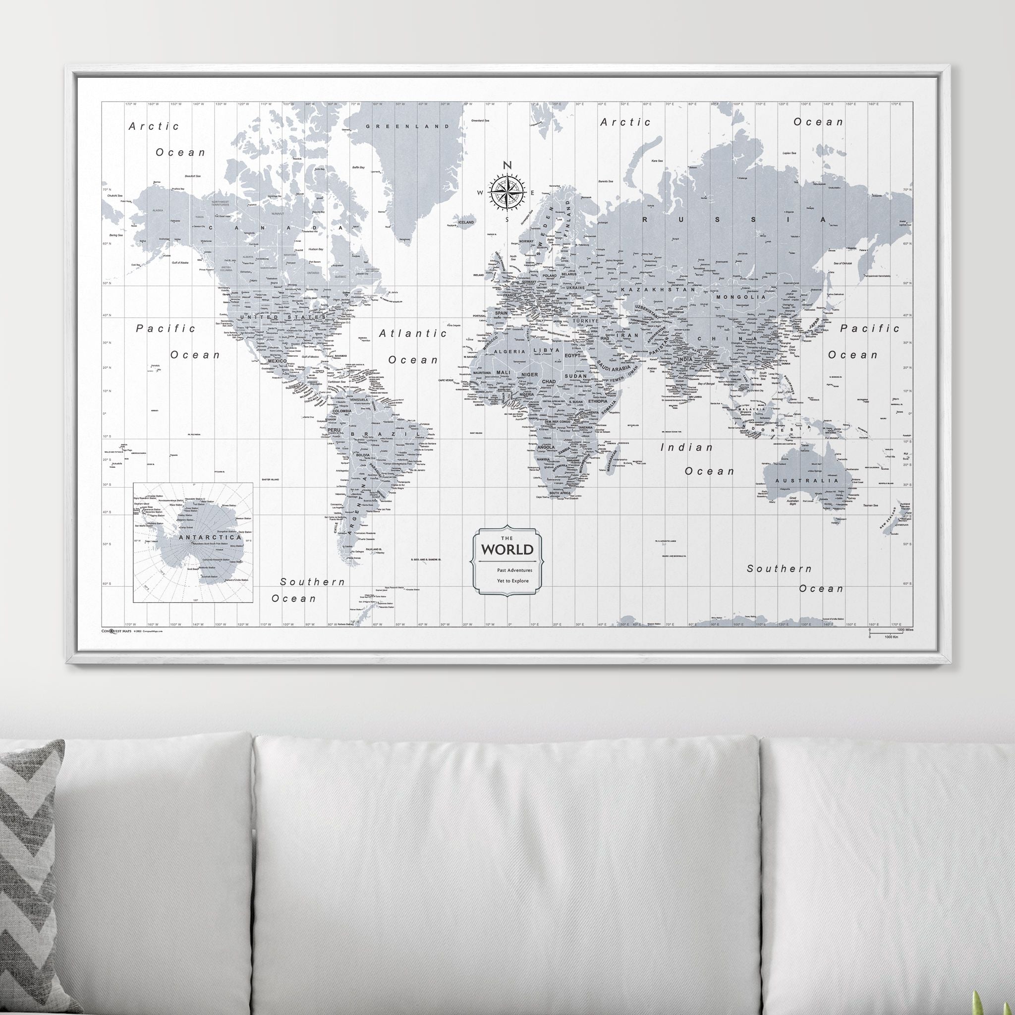 Push Pin World Map (Pin Board) - Light Gray Color Splash CM Pin Board