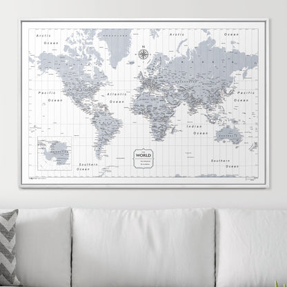 Push Pin World Map (Pin Board) - Light Gray Color Splash CM Pin Board