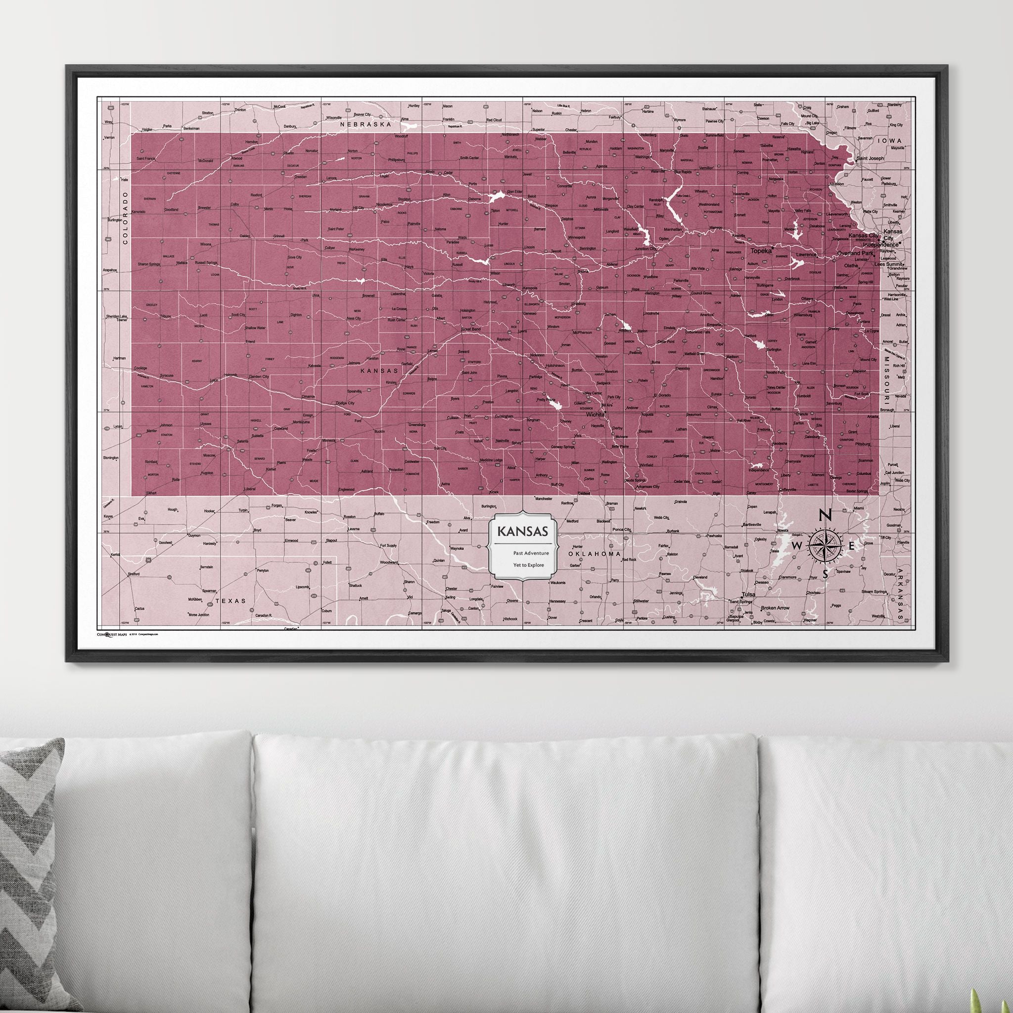 Push Pin Kansas Map (Pin Board) - Burgundy Color Splash CM Pin Board