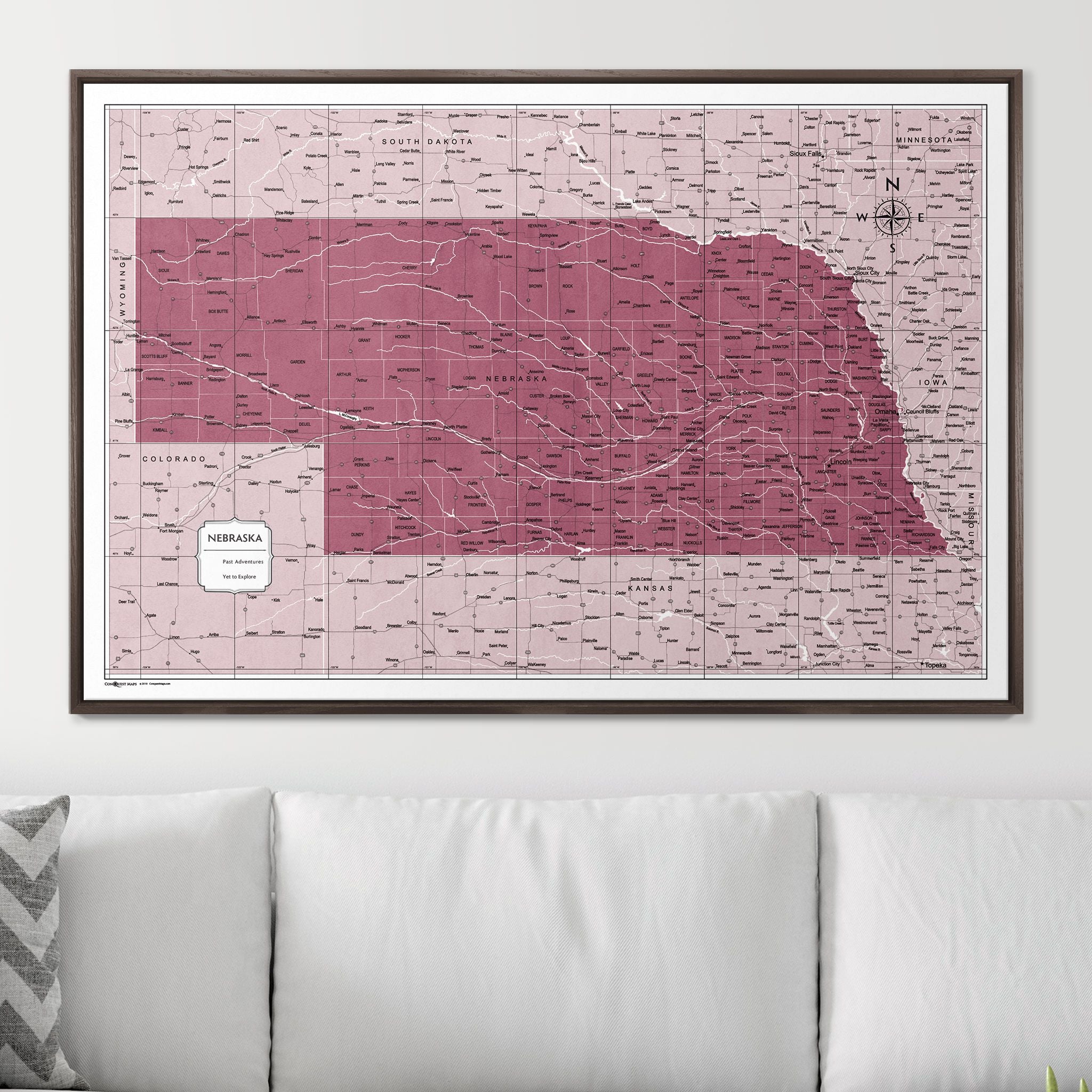 Push Pin Nebraska Map (Pin Board) - Burgundy Color Splash CM Pin Board