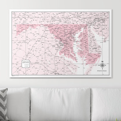 Push Pin Maryland Map (Pin Board) - Pink Color Splash CM Pin Board