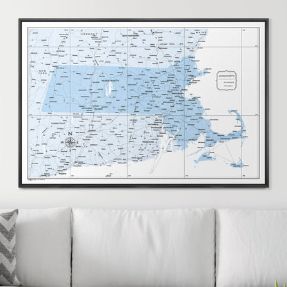 Push Pin Massachusetts Map (Pin Board) - Light Blue Color Splash CM Pin Board