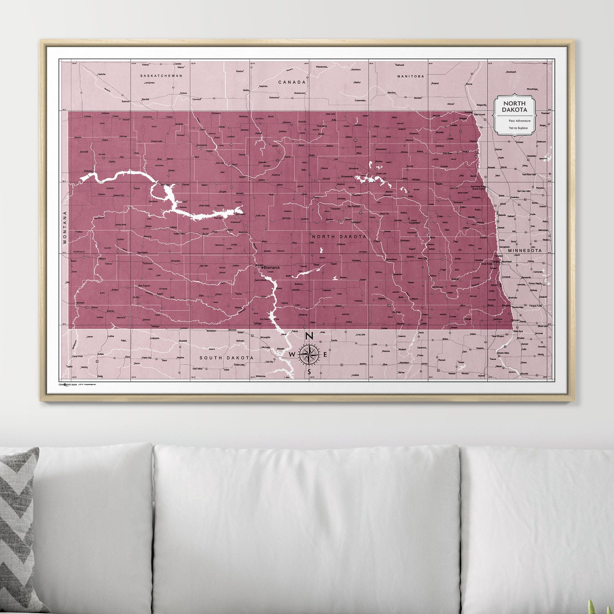 Push Pin North Dakota Map (Pin Board) - Burgundy Color Splash CM Pin Board