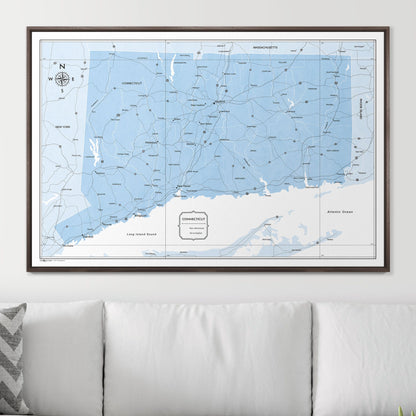 Push Pin Connecticut Map (Pin Board) - Light Blue Color Splash CM Pin Board