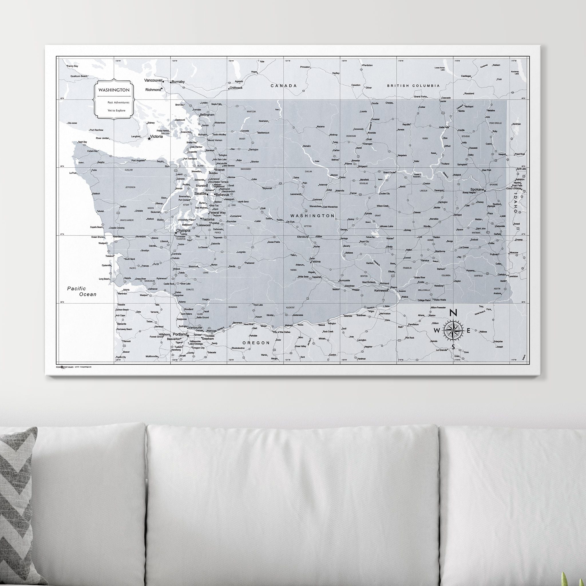 Push Pin Washington Map (Pin Board) - Light Gray Color Splash CM Pin Board