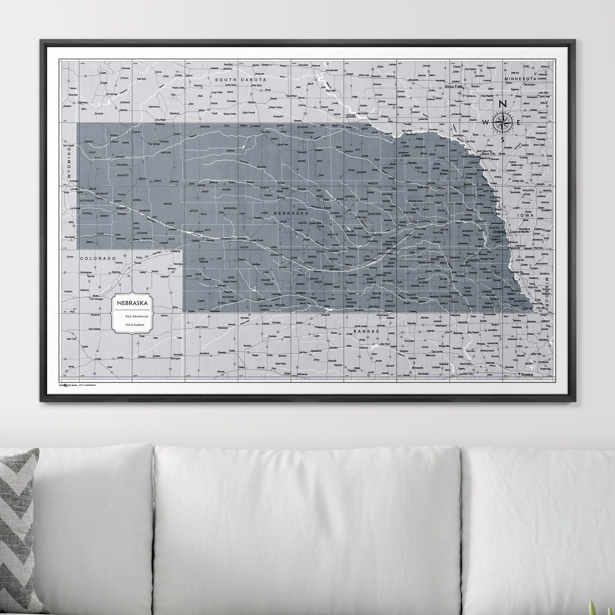 Push Pin Nebraska Map (Pin Board) - Dark Gray Color Splash CM Pin Board