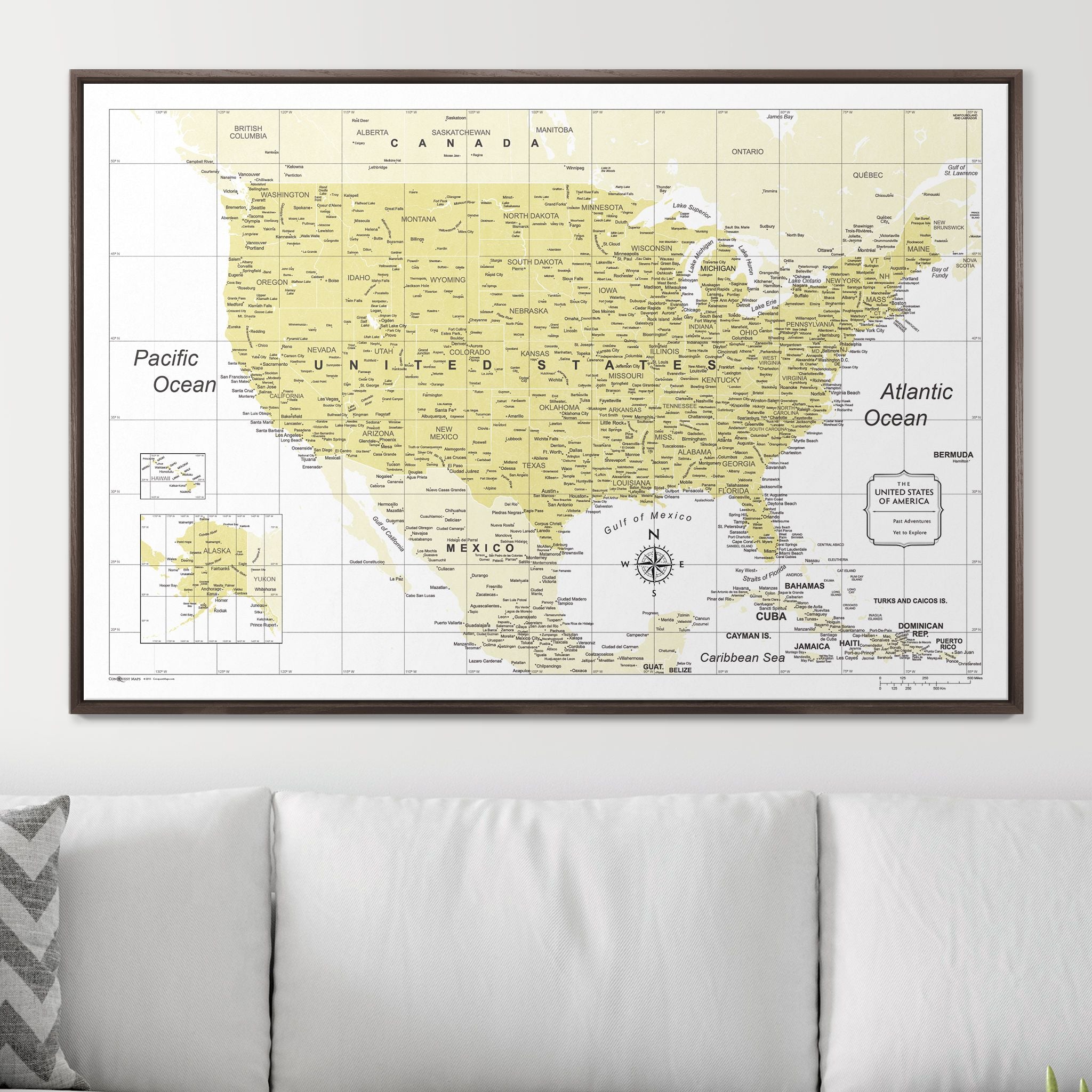 Push Pin USA Map (Pin Board) - Yellow Color Splash CM Pin Board