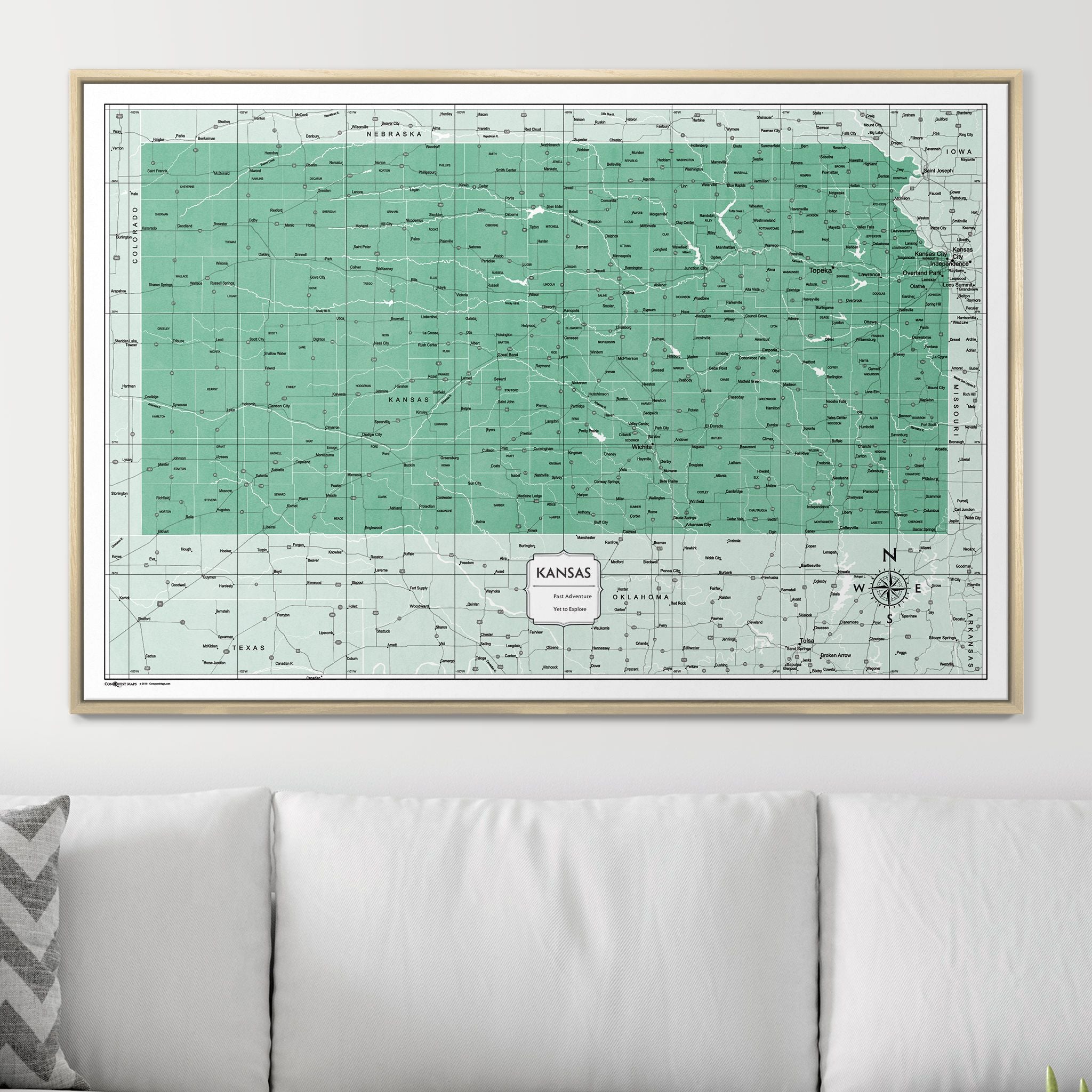 Push Pin Kansas Map (Pin Board) - Green Color Splash CM Pin Board