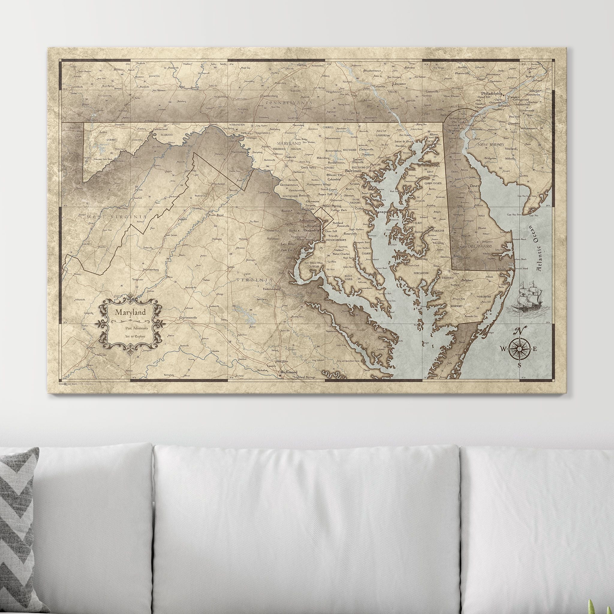 Push Pin Maryland Map (Pin Board) - Rustic Vintage CM Pin Board