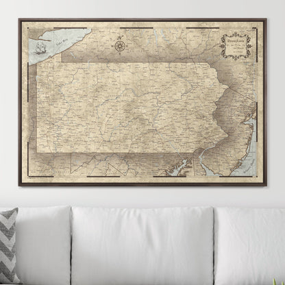 Push Pin Pennsylvania Map (Pin Board) - Rustic Vintage CM Pin Board